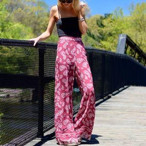MAJORELLE Pink Paisley Wide-Leg Flare Pants